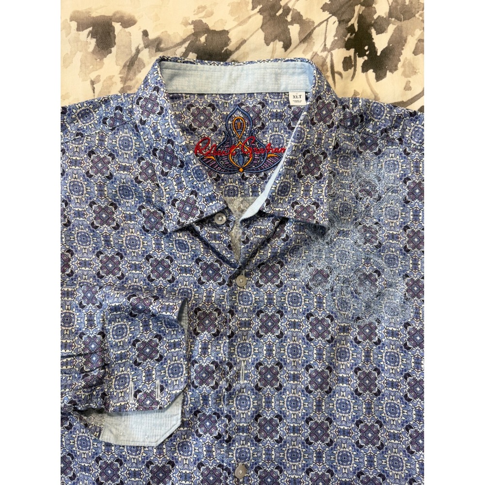 Robert Graham Mens XLT Blue Purple Mandala Geometric Long Sleeve Button Shirt